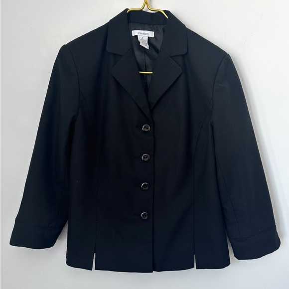 Dressbarn Classic Black 3/4 Sleeve Lined Career Button Blazer Jacket Size 8 - Picture 1 of 9
